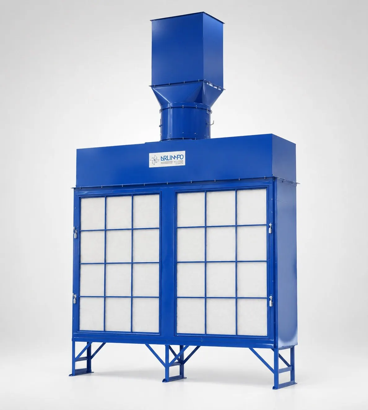 Cabine de pintura a seco com painéis filtrantes e exaustor, fabricada pela Arlimpo Ventilação